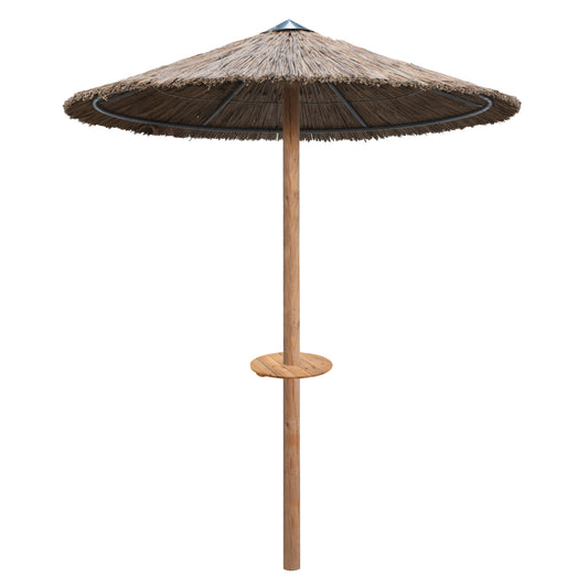 Umbrella Hm10744 Post With Straw Shade--pine Wood Pole & Side Table--support Beams Φ216x270h