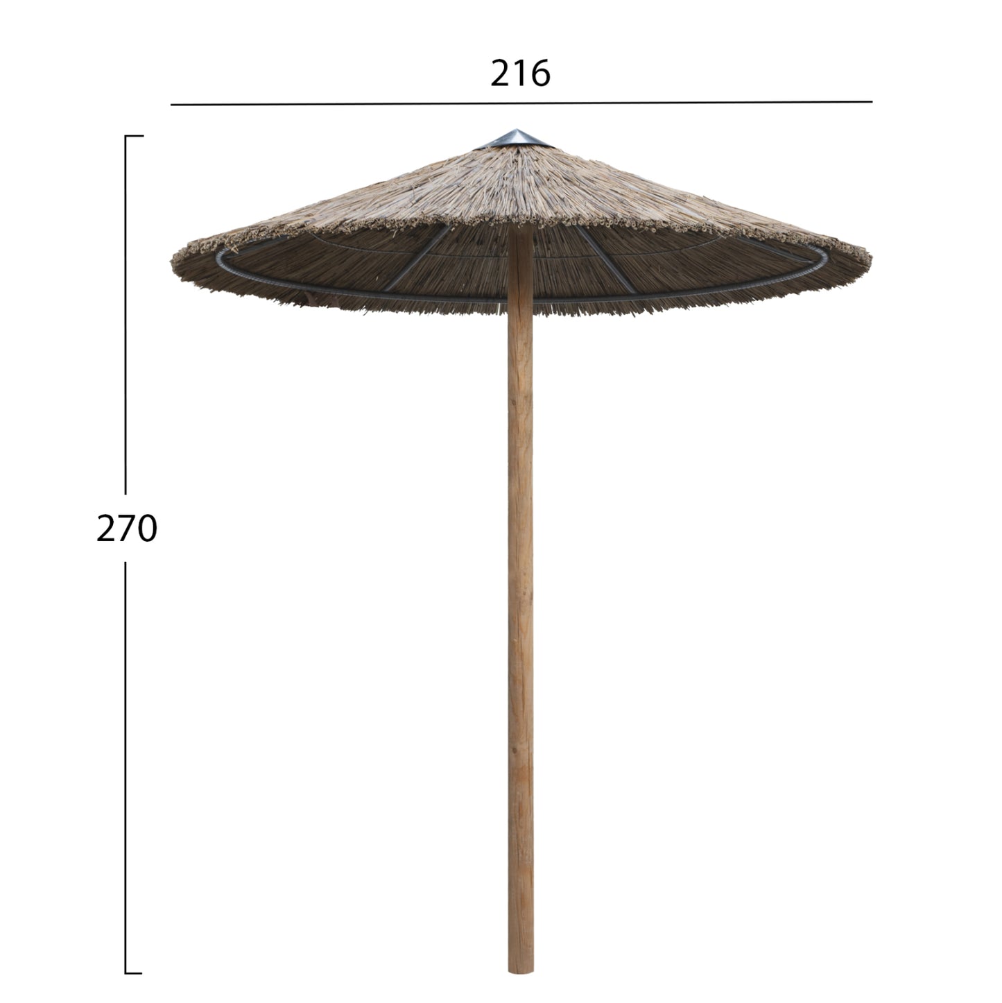 Umbrella With Straw Wooden Pole And Support Beams Φ216x270h.hm5896