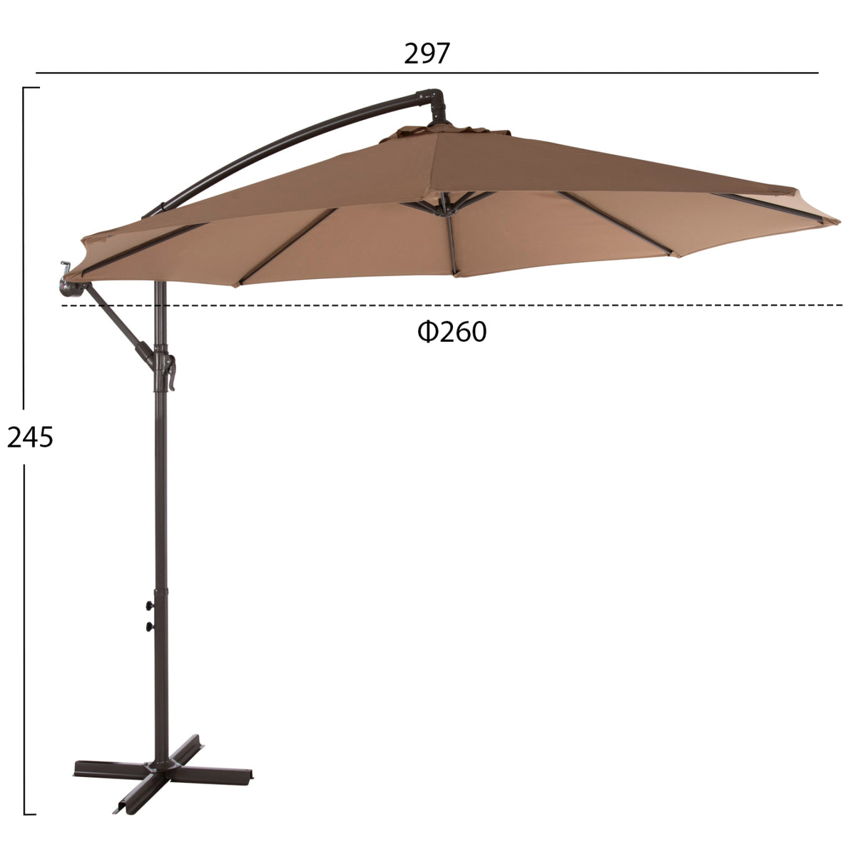 Folding Umbrella Geldorf Hm6092 Metal & Polyester Shade In Brown Φ260x245hcm.