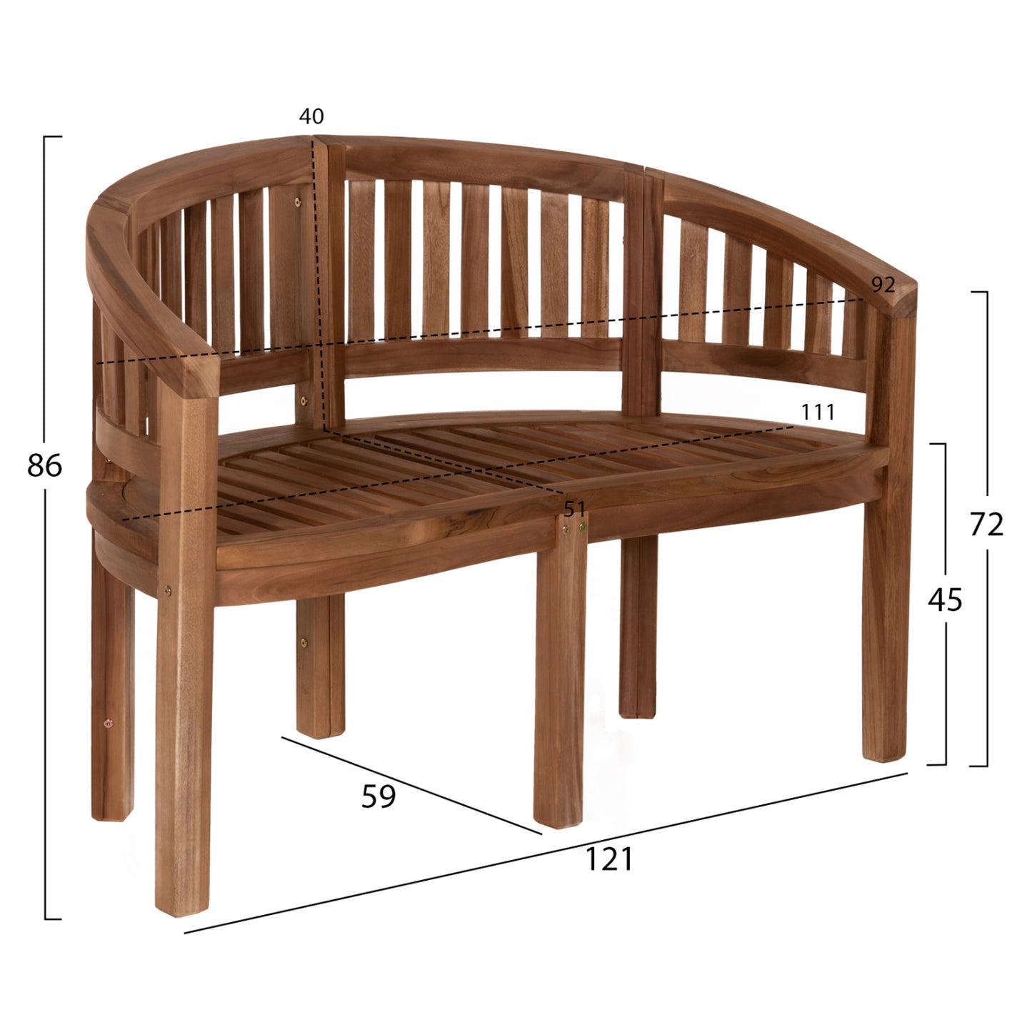 Bench 2-seater Capo Hm9538 Teak Wood In Natural Color 121x59x86hcm.