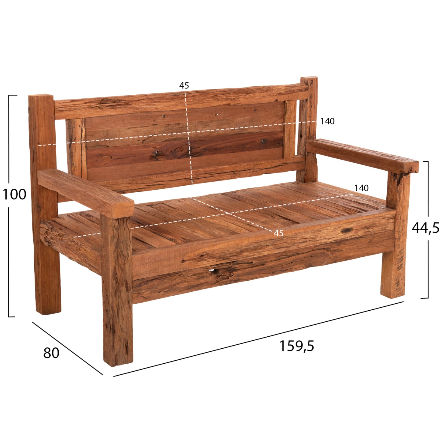 Bench 3-seater Threeway Hm9454.01 Recycled Mix Wood 159.5x80x100hcm.