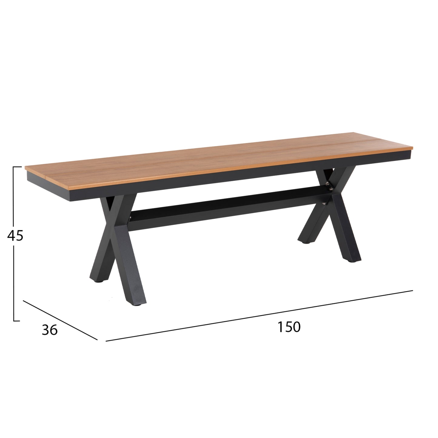 Aluminum Bench Tawnee Hm6038.01 Anthracite With Polywood Seat In Natural Wood Color 150x36x45hcm.