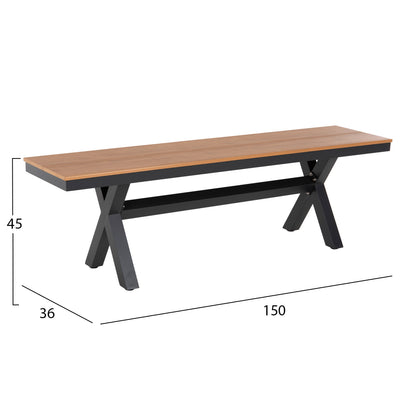 Aluminum Bench Tawnee Hm6038.01 Anthracite With Polywood Seat In Natural Wood Color 150x36x45hcm.