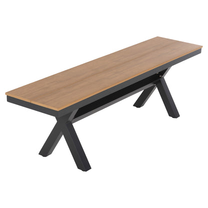 Aluminum Bench Tawnee Hm6038.01 Anthracite With Polywood Seat In Natural Wood Color 150x36x45hcm.