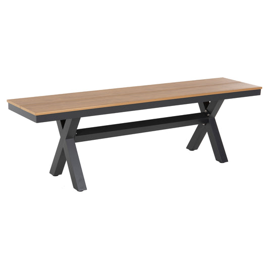 Aluminum Bench Tawnee Hm6038.01 Anthracite With Polywood Seat In Natural Wood Color 150x36x45hcm.