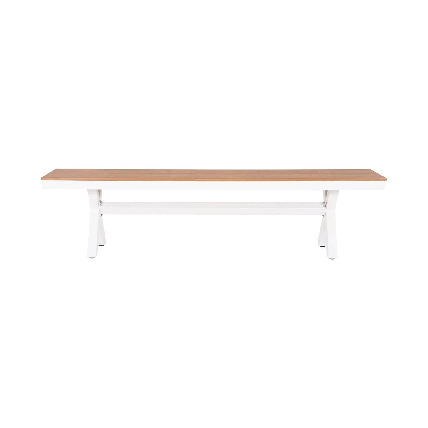 Aluminum Bench Tawnee Hm6038.02 White With Polywood Seat In Natural Wood Color 150x36x45hcm.