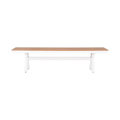 Aluminum Bench Tawnee Hm6038.02 White With Polywood Seat In Natural Wood Color 150x36x45hcm.