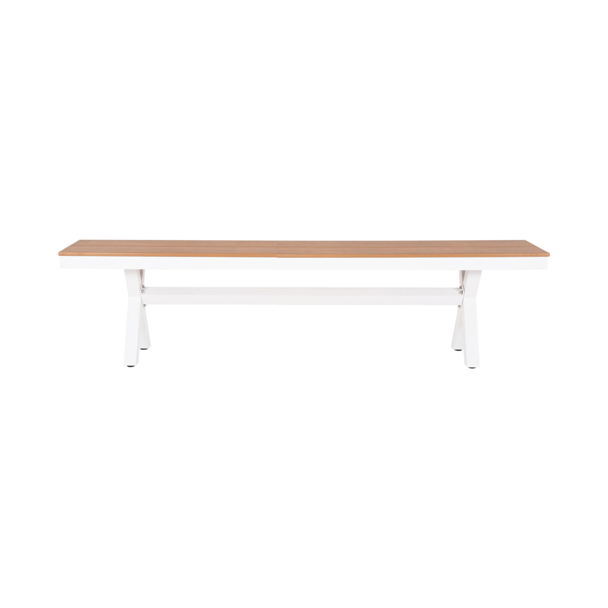Aluminum Bench Tawnee Hm6038.02 White With Polywood Seat In Natural Wood Color 150x36x45hcm.