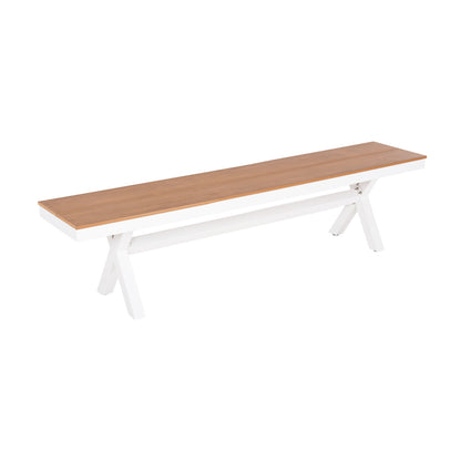 Aluminum Bench Tawnee Hm6038.02 White With Polywood Seat In Natural Wood Color 150x36x45hcm.