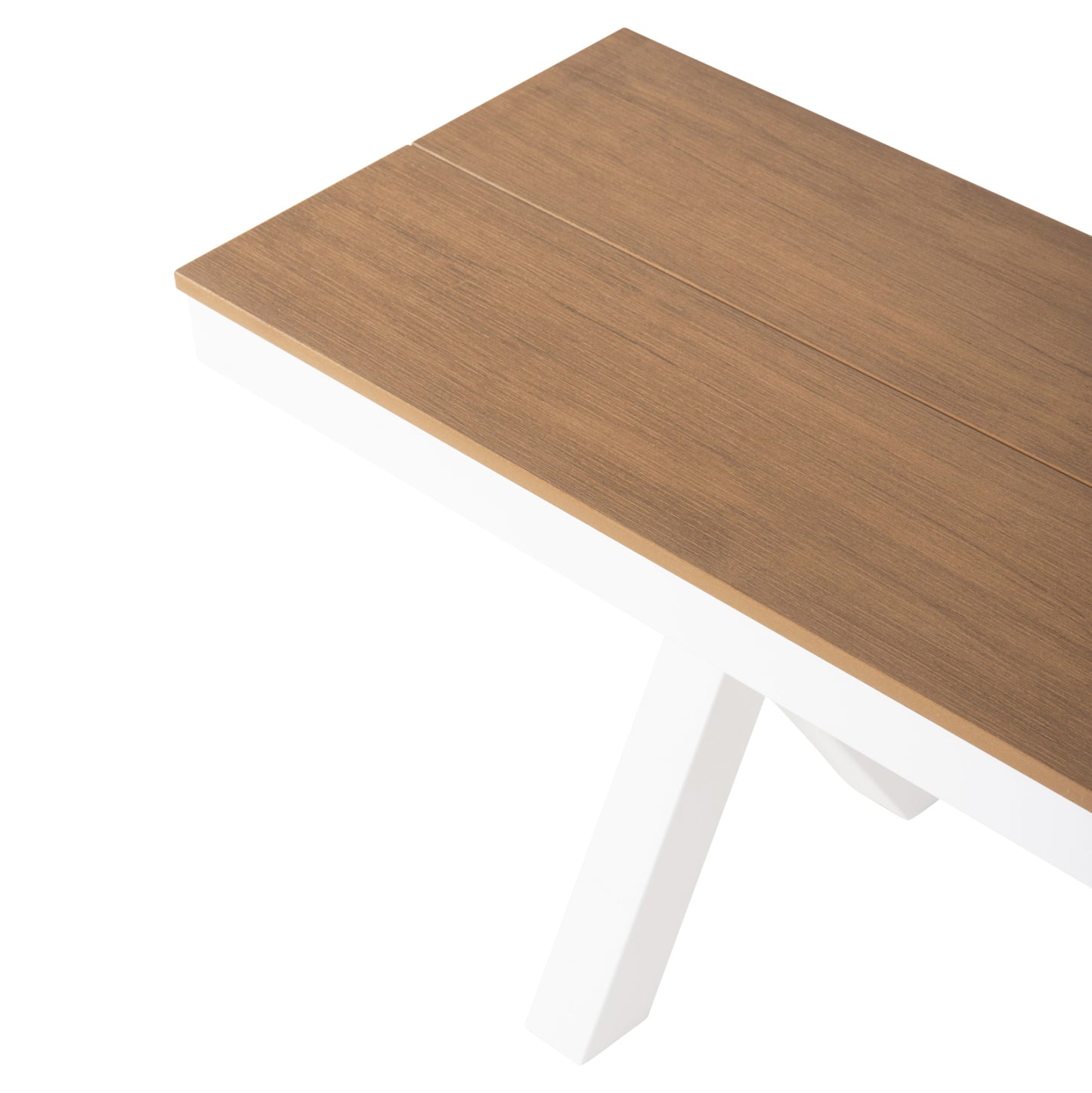 Aluminum Bench Tawnee Hm6038.02 White With Polywood Seat In Natural Wood Color 150x36x45hcm.