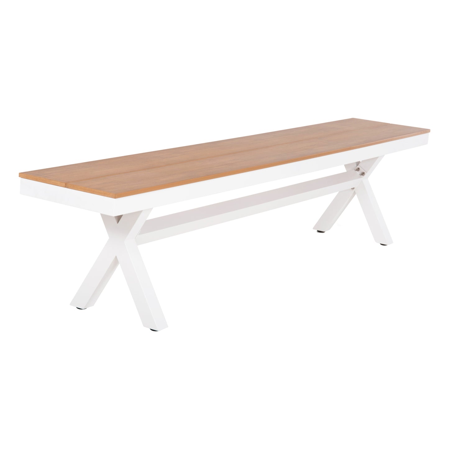 Aluminum Bench Tawnee Hm6038.02 White With Polywood Seat In Natural Wood Color 150x36x45hcm.