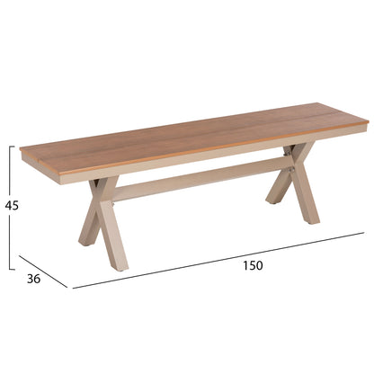 Aluminum Bench Tawnee Hm6038.04 Champagne Color- Polywood Seat In Natural Wood Color 150x36x45hcm.