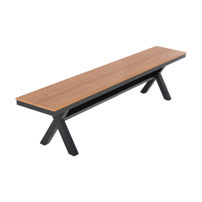 Aluminum Bench Tawnee Hm6040.01 Anthracite- Polywood Seat In Natural Wood Color 220x36x44,5hcm.