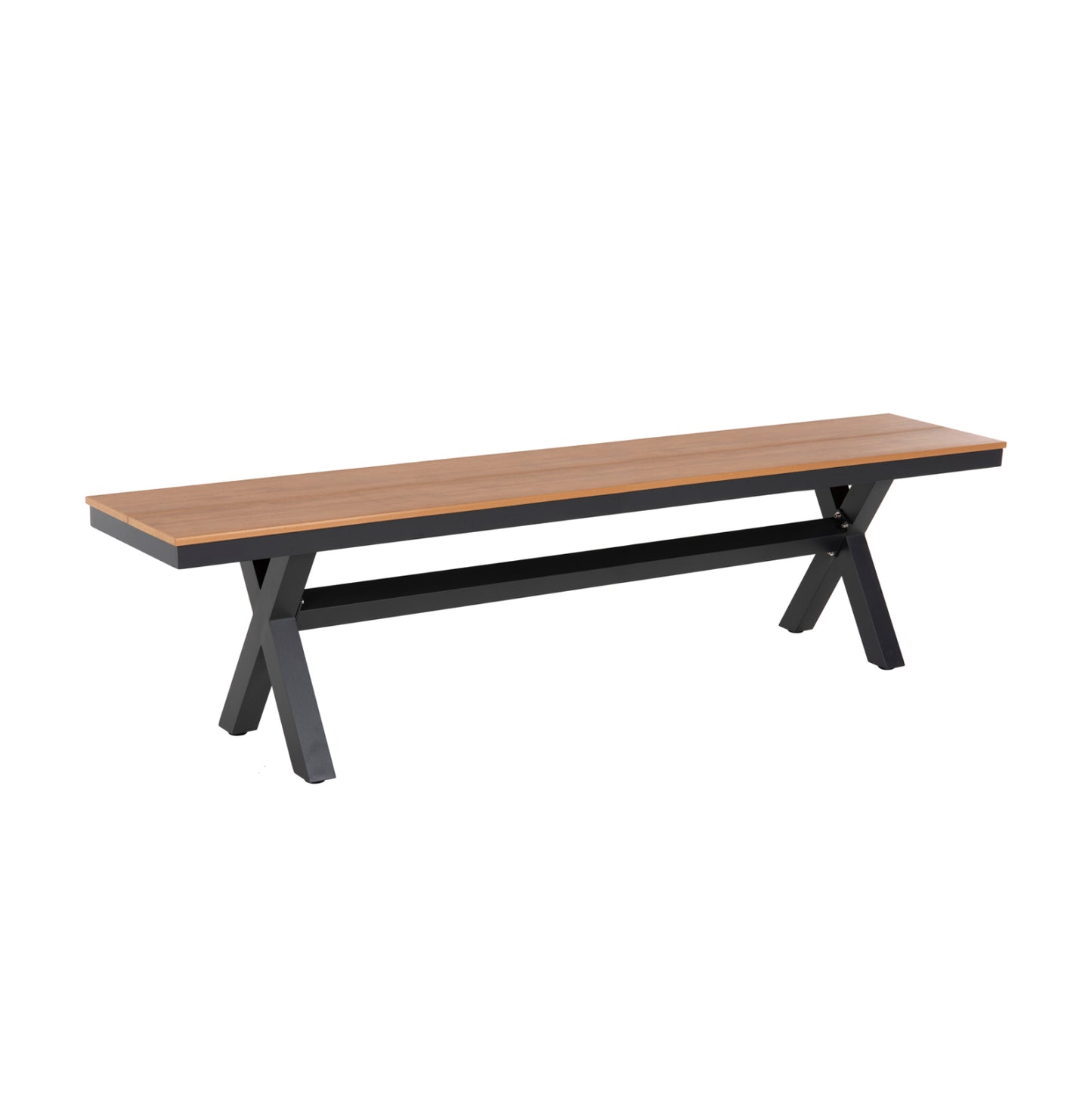 Aluminum Bench Tawnee Hm6040.01 Anthracite- Polywood Seat In Natural Wood Color 220x36x44,5hcm.