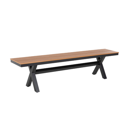 Aluminum Bench Tawnee Hm6040.01 Anthracite- Polywood Seat In Natural Wood Color 220x36x44,5hcm.