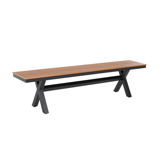 Aluminum Bench Tawnee Hm6040.01 Anthracite- Polywood Seat In Natural Wood Color 220x36x44,5hcm.