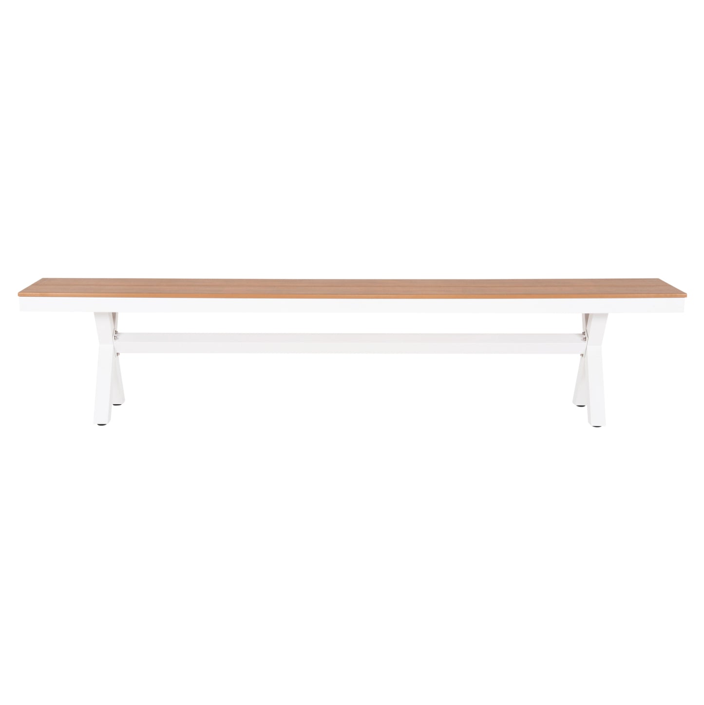 Aluminum Bench Tawnee Hm6040.02 White With Polywood Seat In Natural Wood Color 220x36x44,5hcm.