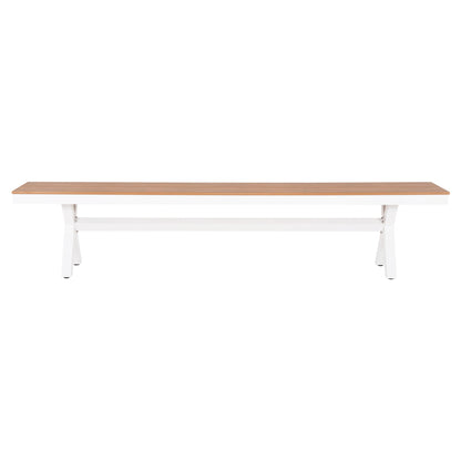 Aluminum Bench Tawnee Hm6040.02 White With Polywood Seat In Natural Wood Color 220x36x44,5hcm.