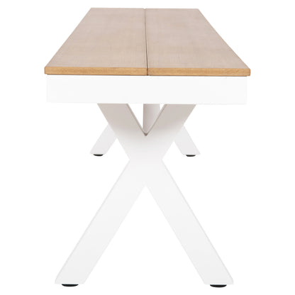 Aluminum Bench Tawnee Hm6040.02 White With Polywood Seat In Natural Wood Color 220x36x44,5hcm.
