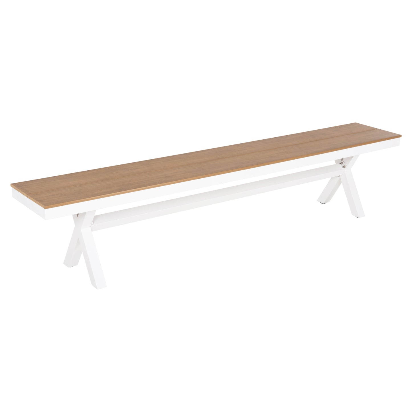 Aluminum Bench Tawnee Hm6040.02 White With Polywood Seat In Natural Wood Color 220x36x44,5hcm.