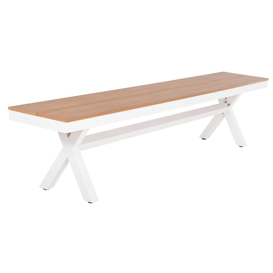 Aluminum Bench Tawnee Hm6040.02 White With Polywood Seat In Natural Wood Color 220x36x44,5hcm.