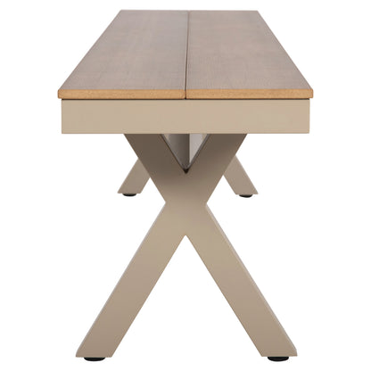 Aluminum Bench Tawnee Hm6040.04 Champagne Color- Polywood Seat In Natural Wood Color 220x36x44,5hcm.