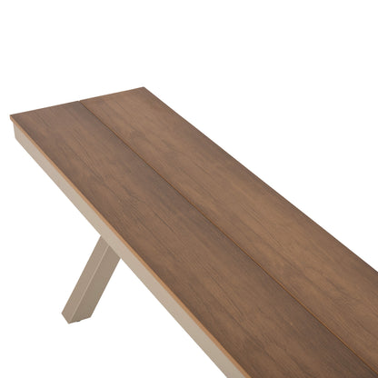 Aluminum Bench Tawnee Hm6040.04 Champagne Color- Polywood Seat In Natural Wood Color 220x36x44,5hcm.