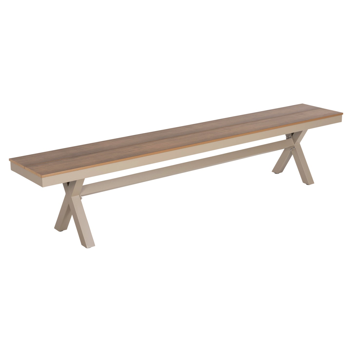 Aluminum Bench Tawnee Hm6040.04 Champagne Color- Polywood Seat In Natural Wood Color 220x36x44,5hcm.