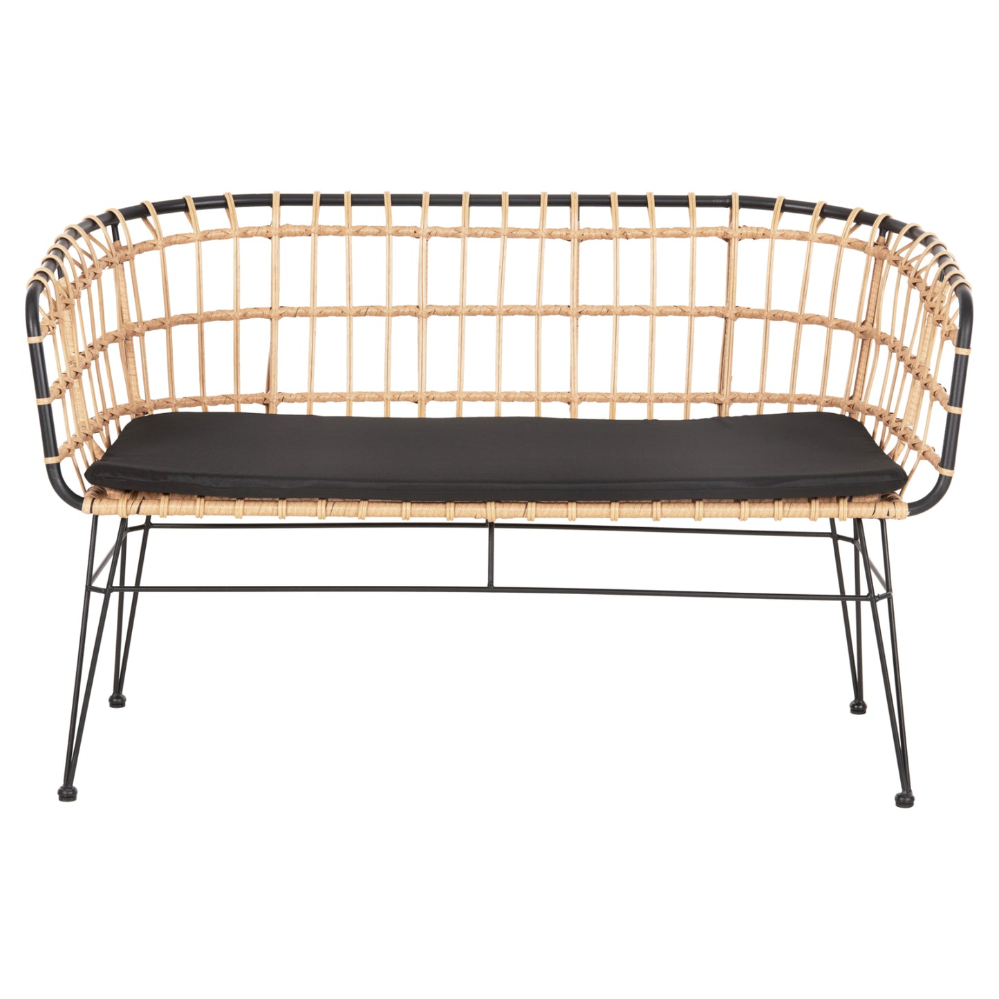 Outdoor Sofa(bench) 2-seater Allegra Hm5692.11 P.e.rattan In Beige-black Metal Frame 125x60x77hcm.