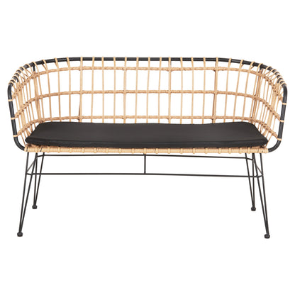Outdoor Sofa(bench) 2-seater Allegra Hm5692.11 P.e.rattan In Beige-black Metal Frame 125x60x77hcm.