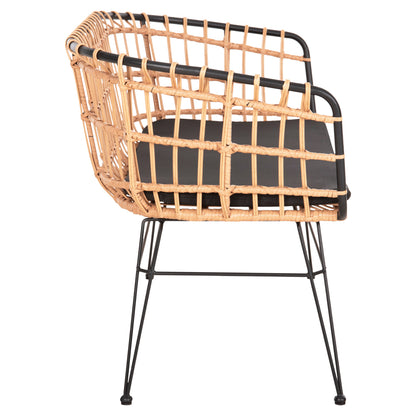 Outdoor Sofa(bench) 2-seater Allegra Hm5692.11 P.e.rattan In Beige-black Metal Frame 125x60x77hcm.