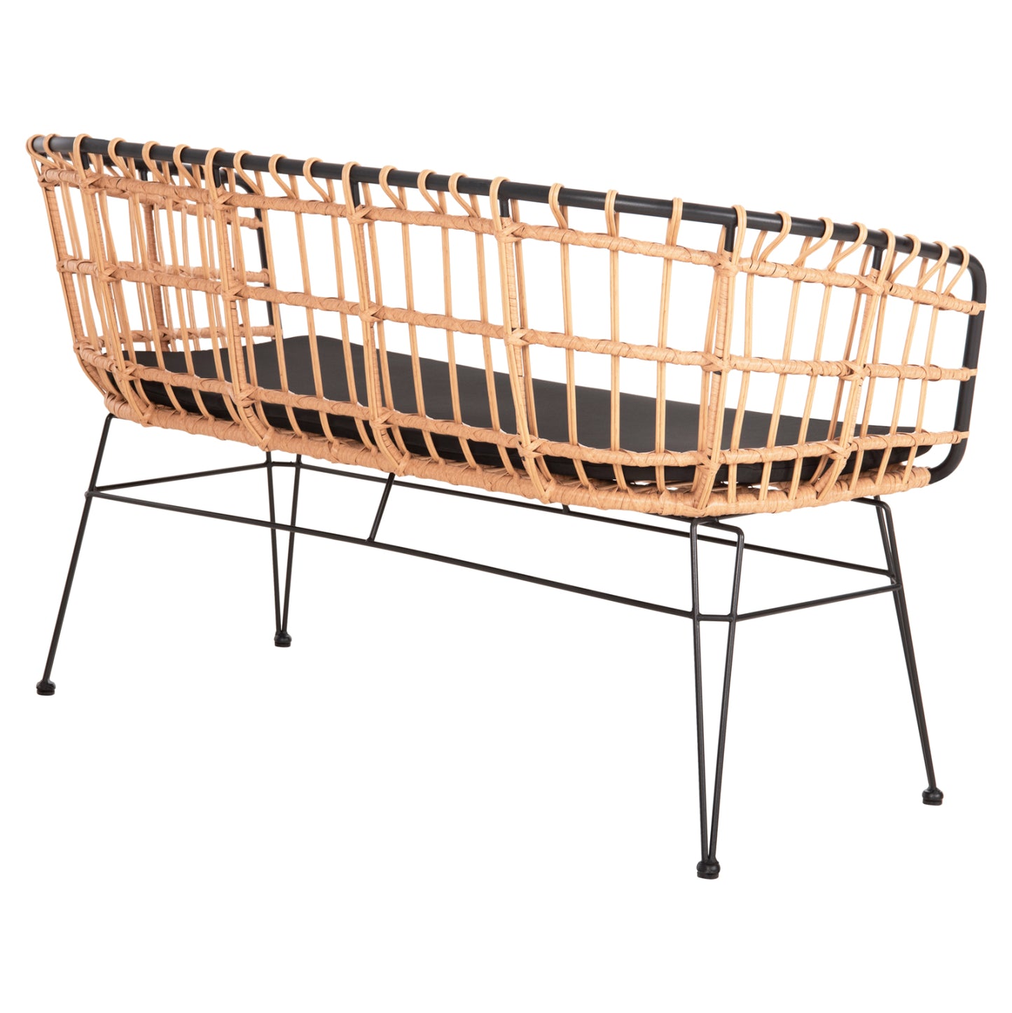Outdoor Sofa(bench) 2-seater Allegra Hm5692.11 P.e.rattan In Beige-black Metal Frame 125x60x77hcm.