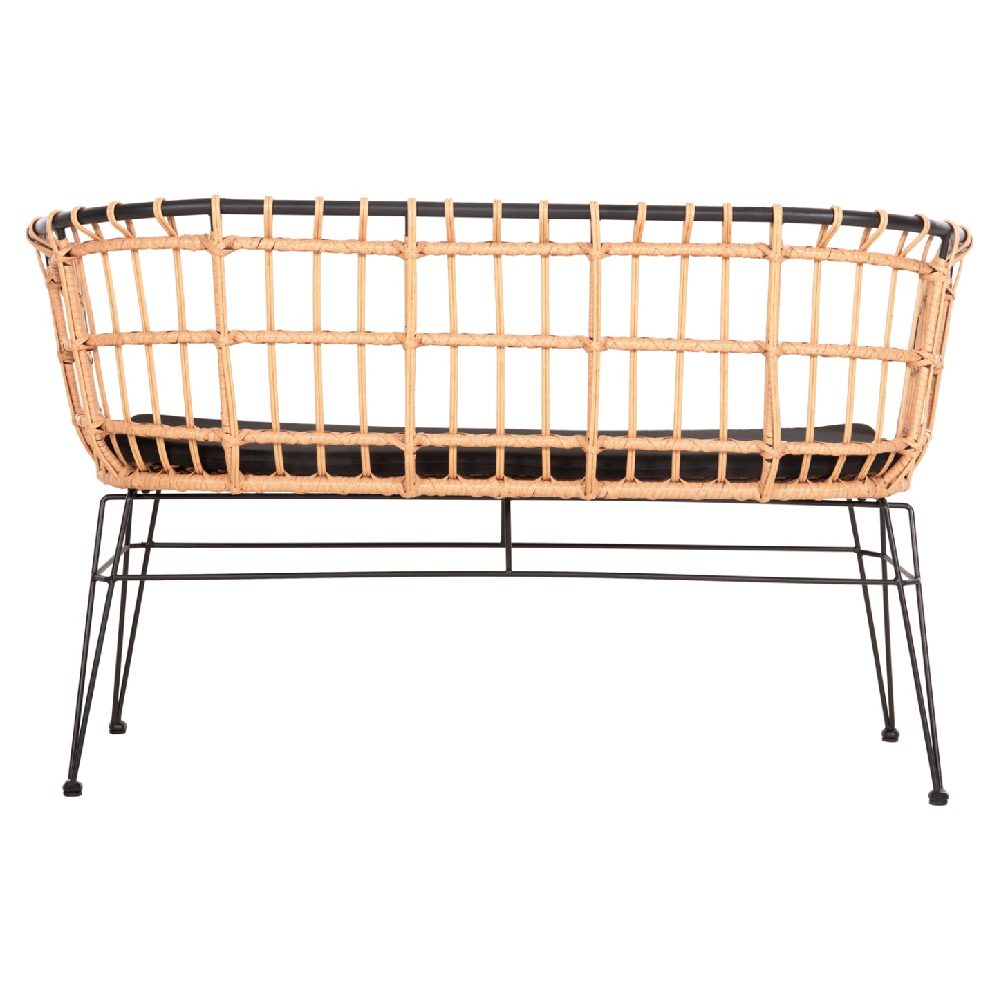 Outdoor Sofa(bench) 2-seater Allegra Hm5692.11 P.e.rattan In Beige-black Metal Frame 125x60x77hcm.