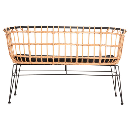 Outdoor Sofa(bench) 2-seater Allegra Hm5692.11 P.e.rattan In Beige-black Metal Frame 125x60x77hcm.