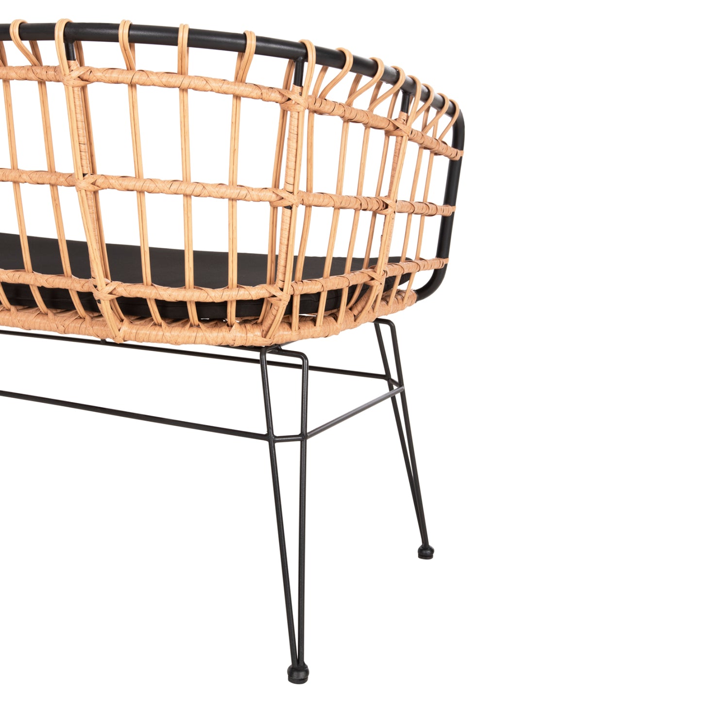 Outdoor Sofa(bench) 2-seater Allegra Hm5692.11 P.e.rattan In Beige-black Metal Frame 125x60x77hcm.