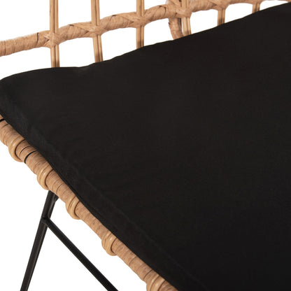 Outdoor Sofa(bench) 2-seater Allegra Hm5692.11 P.e.rattan In Beige-black Metal Frame 125x60x77hcm.