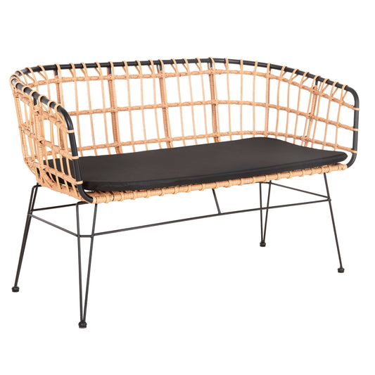 Outdoor Sofa(bench) 2-seater Allegra Hm5692.11 P.e.rattan In Beige-black Metal Frame 125x60x77hcm.