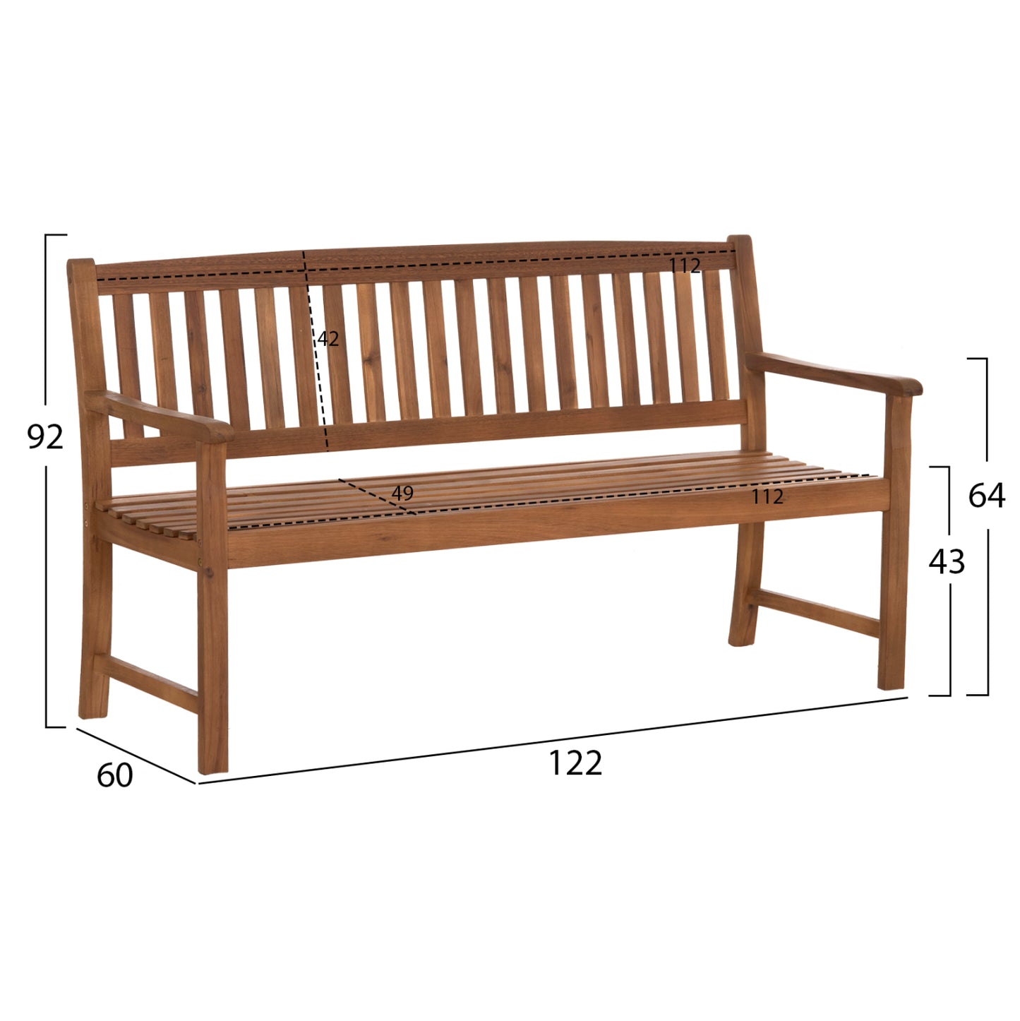 Outdoor Bench 3-seater George Hm6548 Acacia Wood In Natural Color 160x62x90hcm