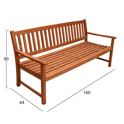 Outdoor Bench 3-seater George Hm6548 Acacia Wood In Natural Color 160x64x90hcm