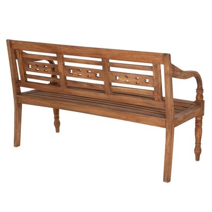 Outdoor Bench Hm7903 Solid Mahogany Wood In Natural With Backrest And Arms 148x54x90hcm.