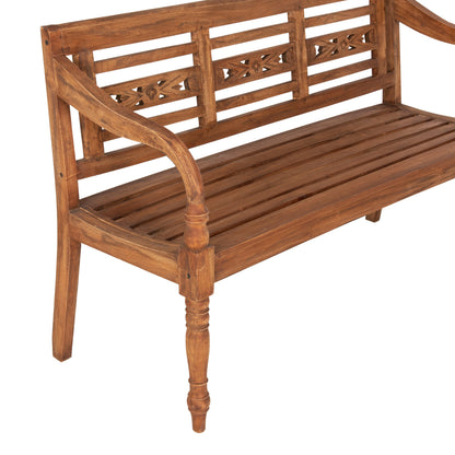 Outdoor Bench Hm7903 Solid Mahogany Wood In Natural With Backrest And Arms 148x54x90hcm.