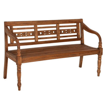 Outdoor Bench Hm7903 Solid Mahogany Wood In Natural With Backrest And Arms 148x54x90hcm.