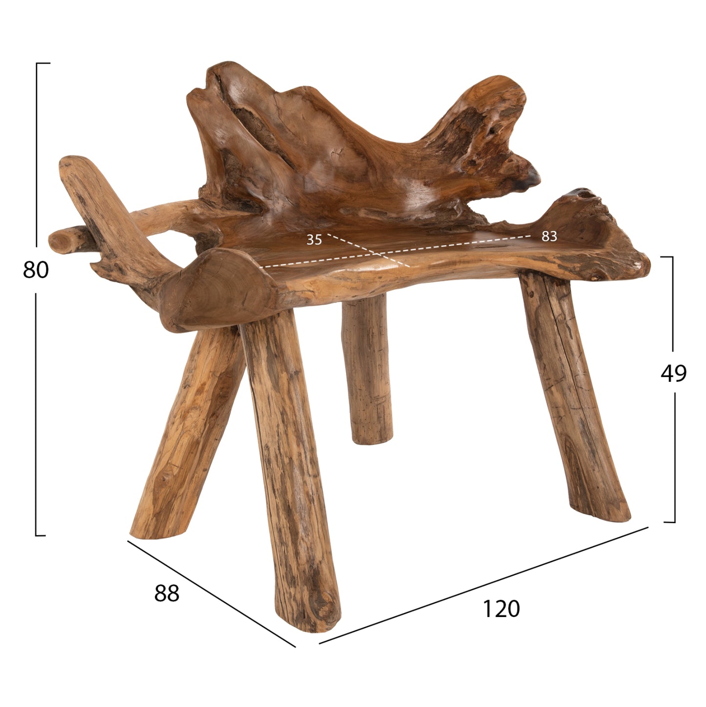 Bench Hm9348 Solid Teak Natural Color 120x88x80 Cm.