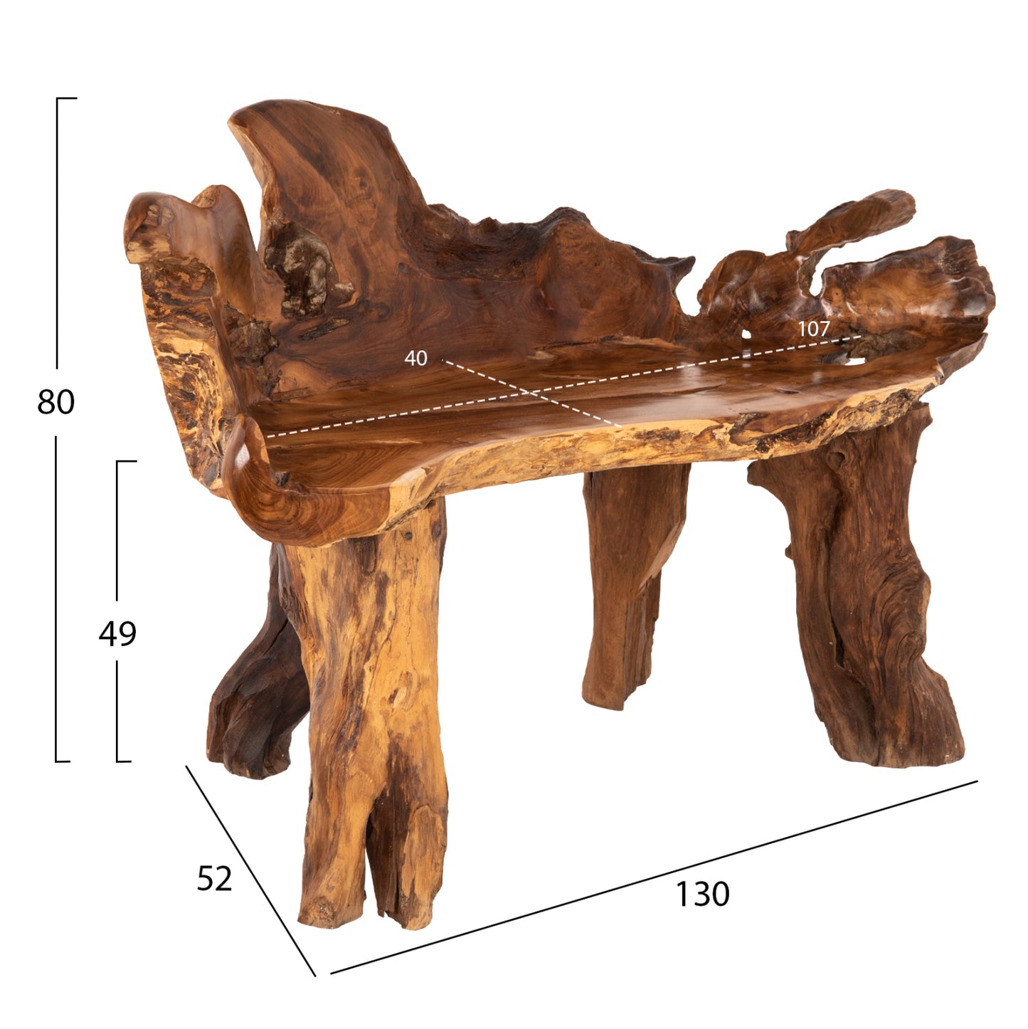 Bench Hm9398 Solid Teak Natural Color 130x52x80Ηcm.