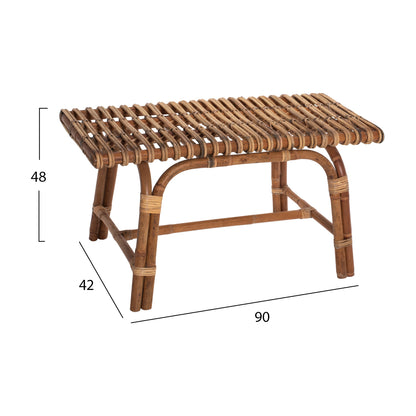 Bench Made Of Rattan Natural Color 90x42x48hcm.hm9480
