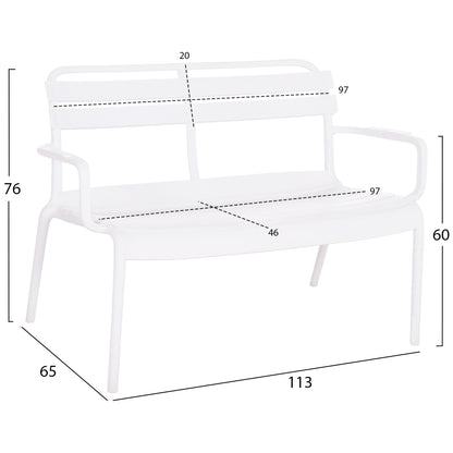 Polypropylene 2-seater Bench Korver Hm6332.01 White 113x65x76hcm.