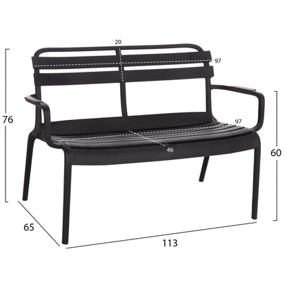 Polypropylene 2-seater Bench Korver Hm6332.02 Black 113x65x76hcm.