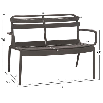 Polypropylene 2-seater Bench Korver Hm6332.05 Dark Olive Green 113x65x76hcm.