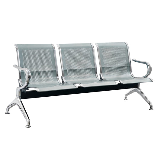 Bench 3-seater Airport-type Aviator Hm18399 Metallic In Silver/grey Color 172x55x76hcm.