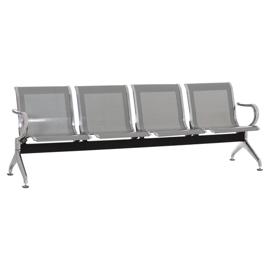 Bench 4-seater Airport-type Aviator Hm18401 Metallic Mesh In Silver/grey Color 223x55x76hcm.